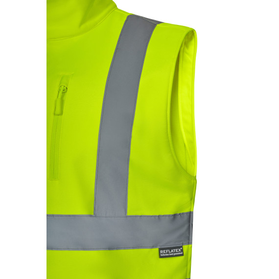 High visibility soft shell vest with central zipper and triple layer fabric VELILLA Series 305905.