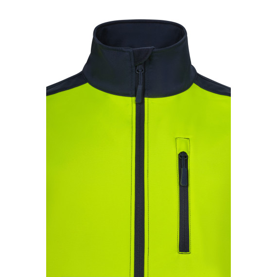 Bicolor soft shell vest with high visibility, protection against wind and rain, VELILLA Series 305906.