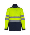 Bicolor jacket with High Visibility straps and adjustable cuffs in softshell fabric VELILLA Series 306006.