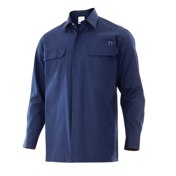 Camisa ignífuga de manga longa com bolsos em tecido sarja azul marinho VELILLA Série 605003
