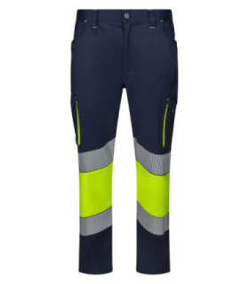 Calças bicolores de Alta Visibilidade com fitas refletoras Reflatex RS em tecido stretch VELILLA Série 303008S