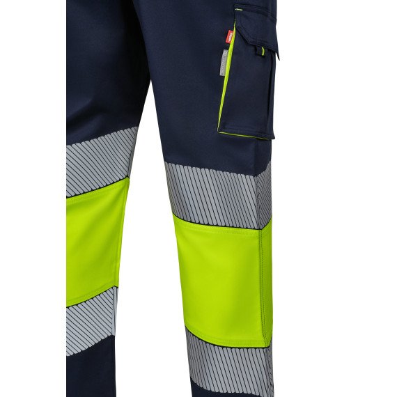 Bicolor high visibility pants with reflective Reflatex RS strips in stretch fabric VELILLA Series 303008S.