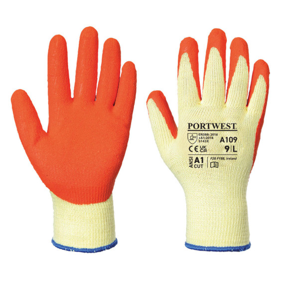 Guantes de manipulação Grip com cobertura de látex (pack expositor) PORTWEST A109 (12 pares)
