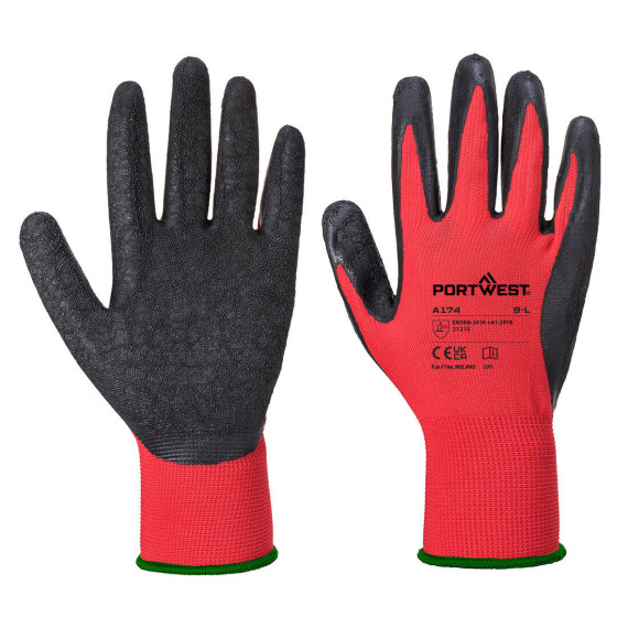Guante Flex Grip Látex galga 13, soporte sin costuras PORTWEST A174 (12 pares)