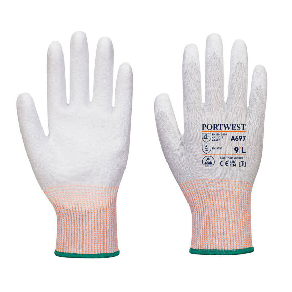 Guante LR13 ESD Handfläche aus PU, schnittfest (Packung mit 12) PORTWEST A697