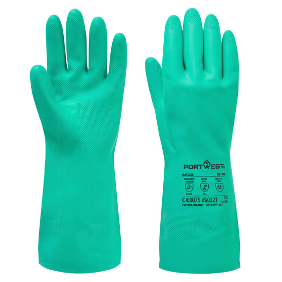 Chemischer Handschuh Nitrosafe Grün, gefüttertes Innenfutter PORTWEST A810 (12 Paare)
