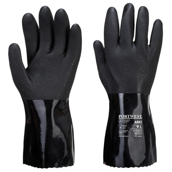 Guante químico de PVC ESD Preto, eletricidade e estática PORTWEST A882