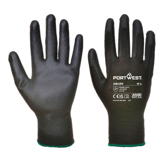 Luvas de manipulação, com palma de PU (Pack 12 pares) Preto galga 13 PORTWEST AB129