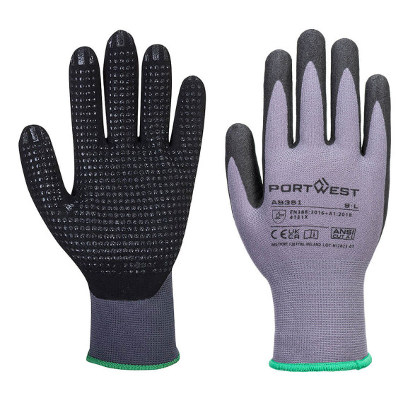 Handschuhe für die Handhabung mit gepunkteter Handfläche DermiFlex Plus Essential Multipack (Packung 12) Grau/Schwarz PORTWEST A