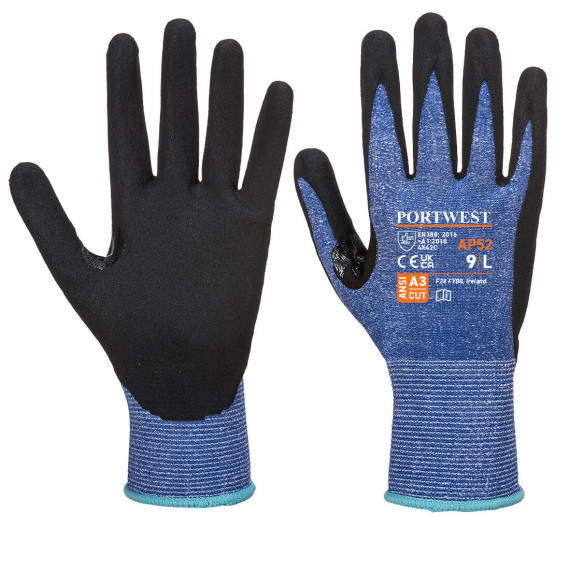 Guantes anticorte Dexti Cut Ultra Azul/Negro fibra HPPE galga 13 PORTWEST AP52