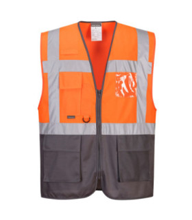 Chaleco Executive Warsaw bicolor mit zentralem Reißverschluss, mit vielen Taschen PORTWEST C476