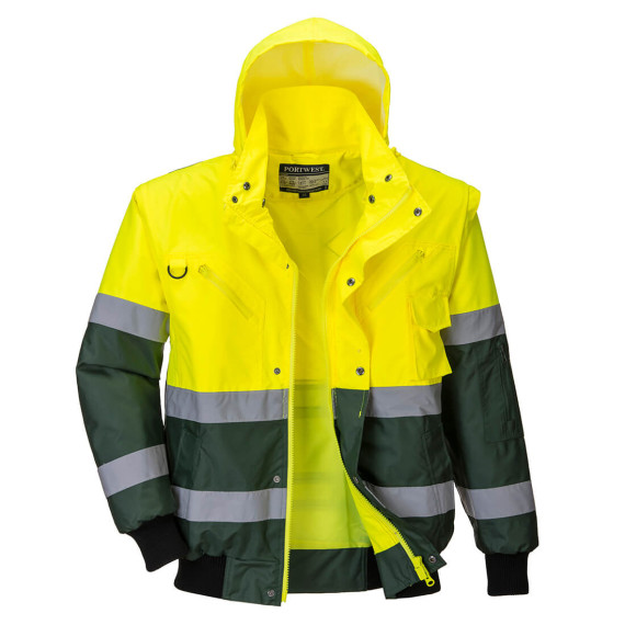 Cazadora bicolor verde/flúor con cintas reflectantes, impermeable 3 en 1 X Volver PORTWEST C565