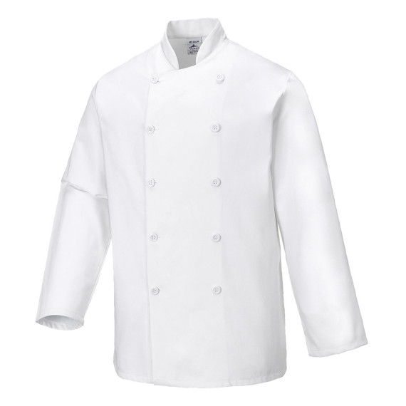 Kochjacke 100% atmungsaktive Baumwolle Sussex, lange Ärmel weiß PORTWEST C836
