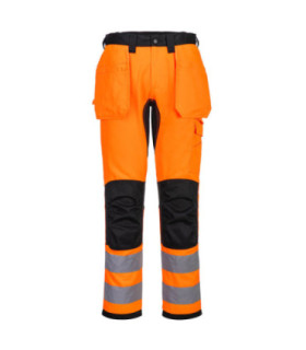 Work pants from A.V fluorescent with 4-way elastic panels, pockets for knee pads PORTWEST CD889
