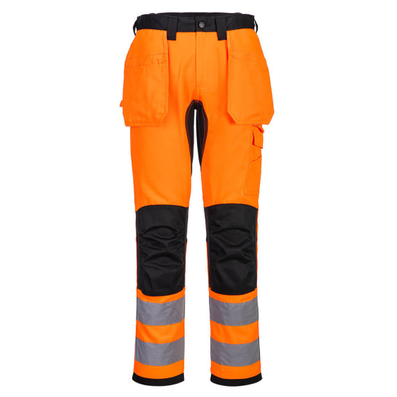 Pantalão de trabalho A.V flúor com painéis elásticos 4 sentidos, bolsos para joelheiras PORTWEST CD889