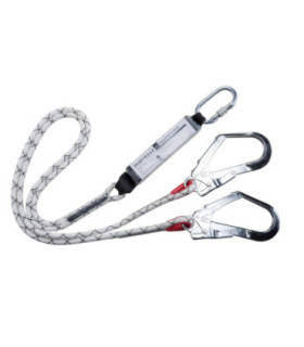 Ligne d'amarrage Kernmantle double avec absorbeur connecteur automatique 180 cm PORTWEST FP55