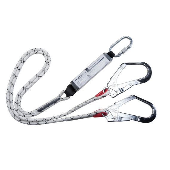 Ligne d'amarrage Kernmantle double avec absorbeur connecteur automatique 180 cm PORTWEST FP55