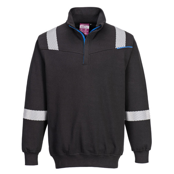 Sudadera resistente a chama WX3 cor preta com fitas refletoras PORTWEST FR710