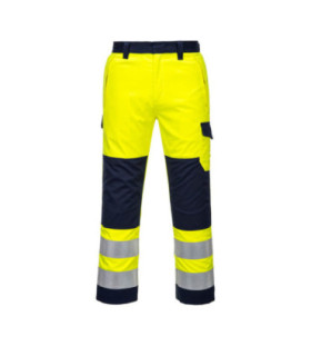 High visibility elastic back fluorescent yellow Modaflame trousers Regular PORTWEST MV46