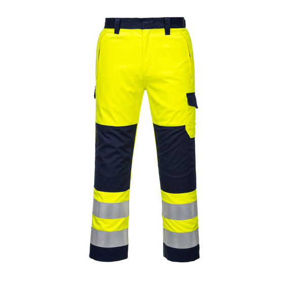 High visibility elastic back fluorescent yellow Modaflame trousers Regular PORTWEST MV46