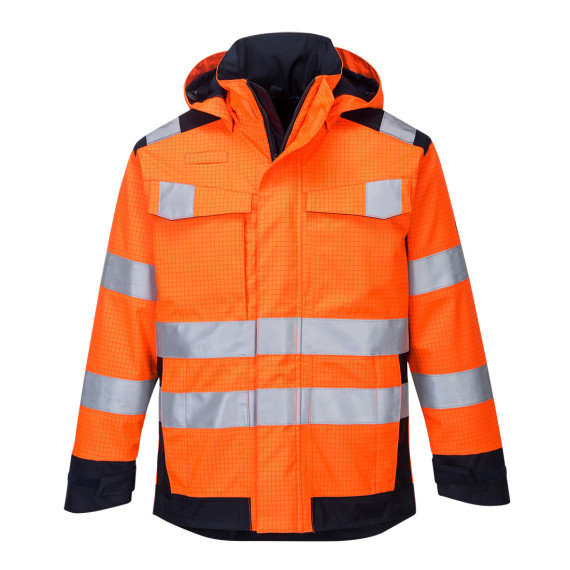 Heat protective Modaflame jacket, waterproof breathable high visibility Rain Multi Norm Arc PORTWEST MV70