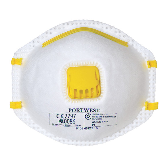Mascarilha de proteção respiratória com válvula FFP1 PORTWEST P101 (pack 10 unid.)