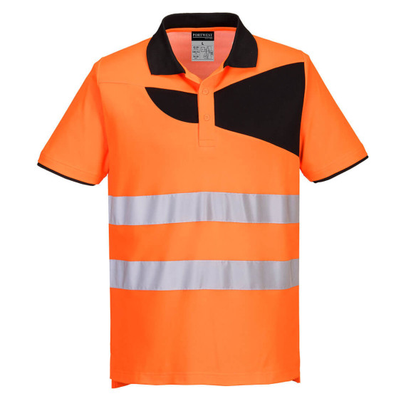 Hochsichtbare Polo PW2 mit kurzen Ärmeln, geripptem Kragen und doppeltem reflektierendem Band PORTWEST PW212