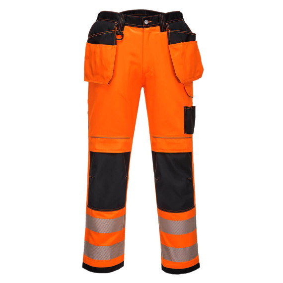 Pantaloni elasticizzati ad alta visibilità PW3 fluo bicolore con tasche multiuso per fondina e per ginocchiere PORTWEST PW306