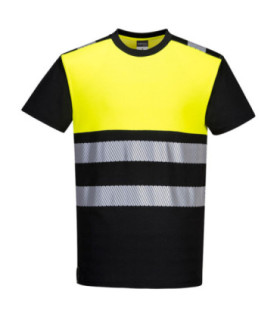 Black Bicolor T-Shirt + Fluoride PW3 High Visibility Class 1 Cotton Portwest PW311