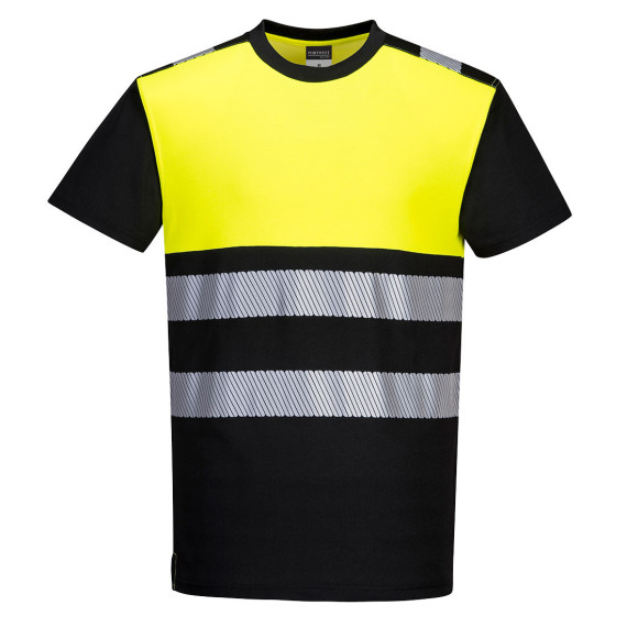 Black Bicolor T-Shirt + Fluorid PW3 Hohe Sichtbarkeit Klasse 1 Baumwolle Portwest PW311