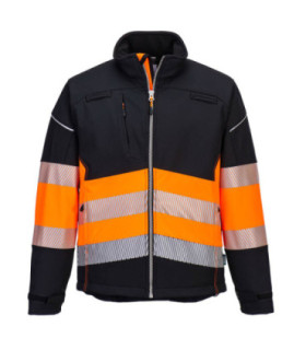 High visibility bicolor softshell jacket class 1 with 3 layers and reflective strips PORTWEST PW375