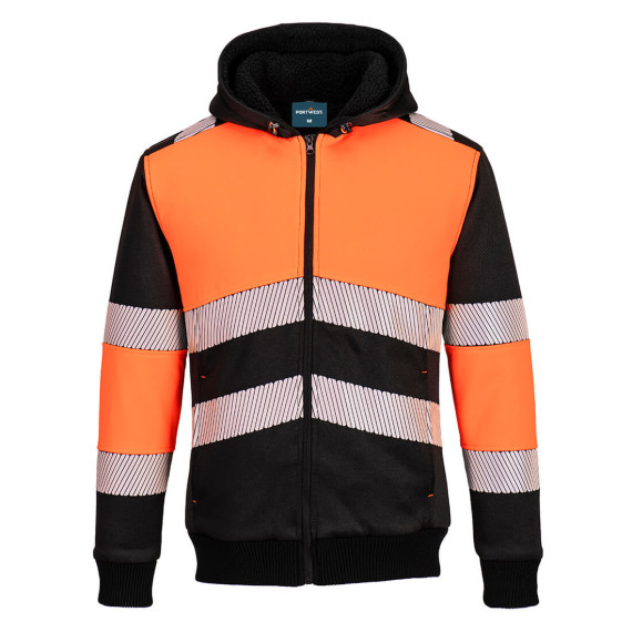 Class 1 PW3 Winter fleece hoodie with zipper and hood and reflective tapes PORTWEST PW377