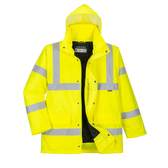 Parka de trabalho amarelo flúor tecido anti-absorvente respirável, com fitas refletoras PORTWEST S461