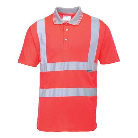 Short sleeve polo with ribbed collar A.V with reflective tapes PORTWEST S477