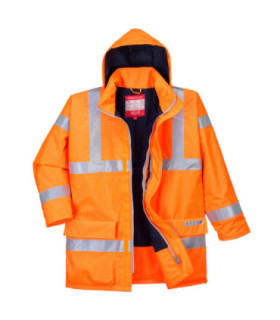 High visibility, flame-resistant and anti-static Bizflame Rain fluorescent parka PORTWEST