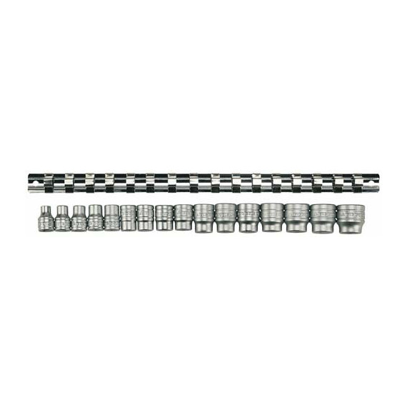 Spiel von 16 sechseckigen Gläsern 3/8" auf Schienen M3816 TENG TOOLS
