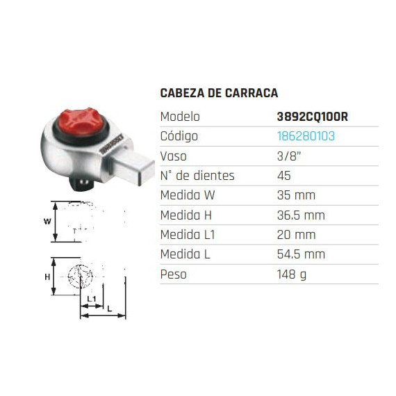 3/8 ratchet head (insertion 9x12 mm) 3892CQ100R TENG TOOLS
