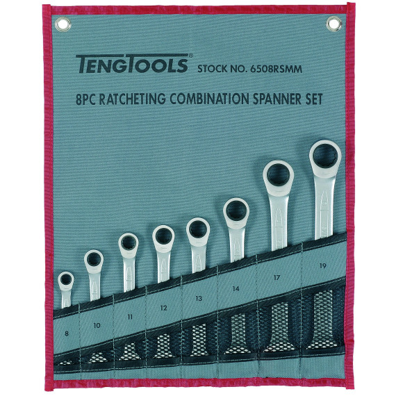 Ratschen-Gabelschlüssel-Set RS Tool Roll 8 Teile TENGTOOLS
