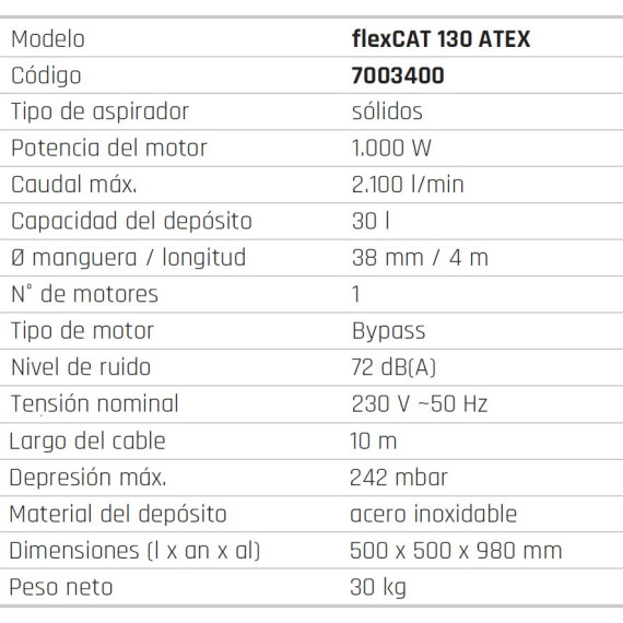 Aspirateur flexCAT 130 ATEX avec protection électrostatique CLEANCRAFT