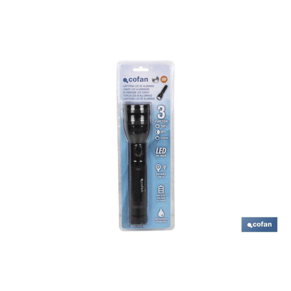 Linterna de aluminio de luz LED 3 Funciones 5,5 x 25cm COFAN