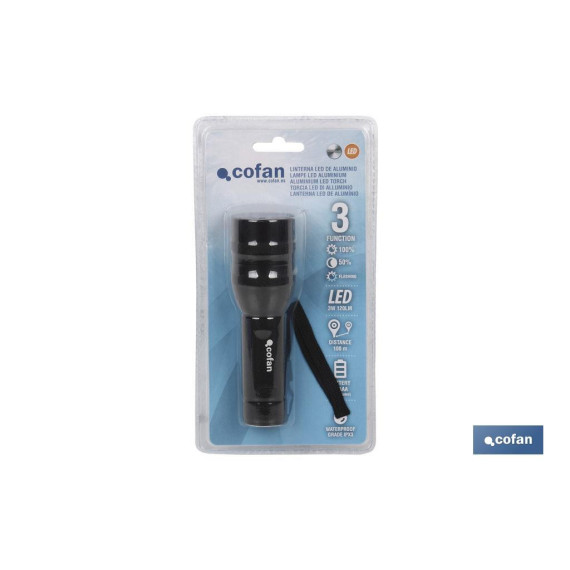 LED Aluminum Flashlight 3 Functions 3.7 x 15cm adjustable, low consumption COFAN