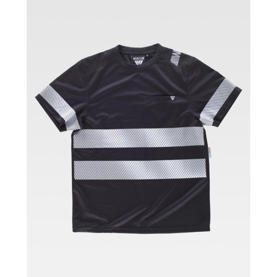 Short sleeve t-shirt in micropiqué polyester with segmented reflective stripes S9243