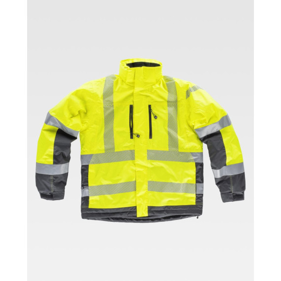 Parka acolchoada e impermeável em tecido Oxford, combinada com alta visibilidade e com fitas refletoras S9261.