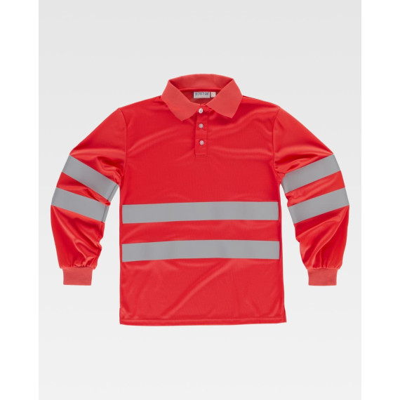 Fluorescent red polo with classic collar - reflective strips C3837 WORKTEAM