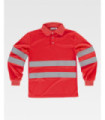 Polo vermelho fluorescente com colarinho clássico - fitas refletoras C3837 WORKTEAM