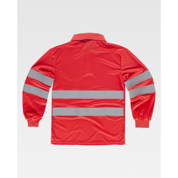 Rot fluoreszierendes Polo mit klassischem Kragen - reflektierende Bänder C3837 WORKTEAM