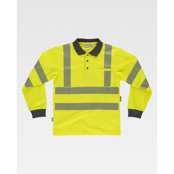 High visibility reflective polo shirt, long sleeve C3883 WORKTEAM