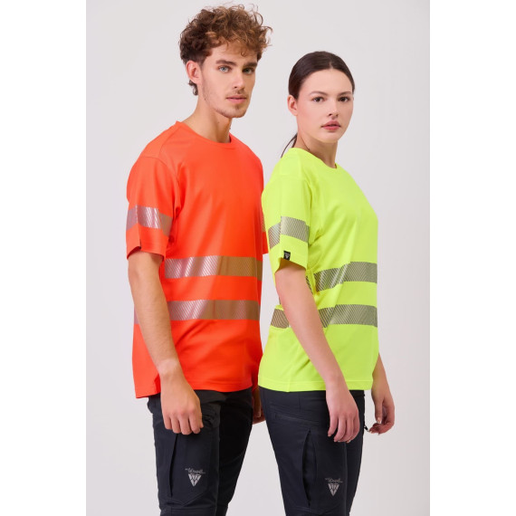 Fluorescent shirt with segmented reflective micropiqué polyester C3980 WORKTEAM