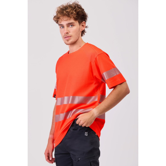 Camiseta de manga curta em micropiqué com fitas refletoras C3987 WORKTEAM