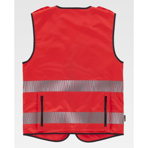 Colete vermelho fluorescente com fitas refletoras segmentadas personalizadas C3677 WORKTEAM